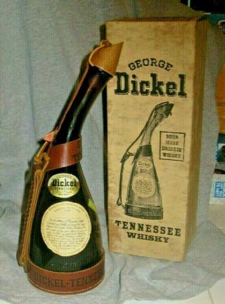 George Dickel Tennessee Sour Mash Whiskey Bottle W/leather Harness Topper & Box