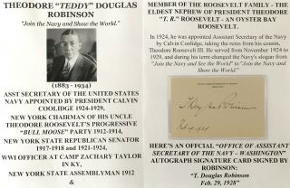 Secretary Navy President Tr Roosevelt Bull Moose Party Senator Autograph Signed