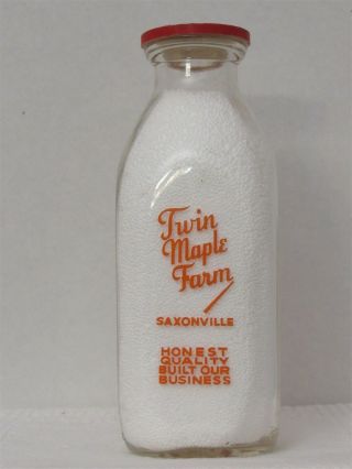 Sspq Milk Bottle Twin Maple Farm Dairy Saxonville Ma Mass Middlesex County Co 55