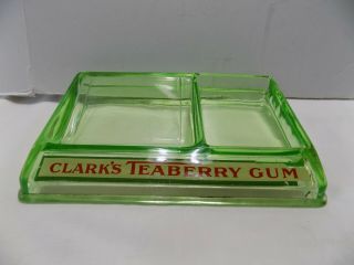 1920’s Green Vaseline Glass Clarks Teaberry Chewing Gum Change Tray