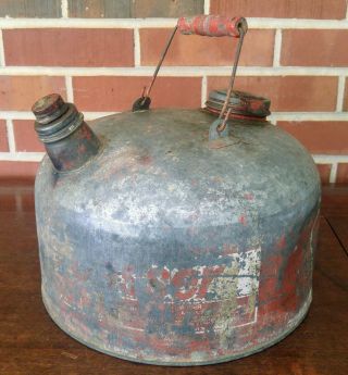 Vintage Galvanized Metal Gas Can With Wood Handle 2 1/2 Gallon