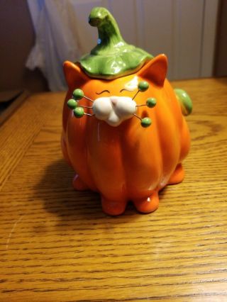 Whimsiclay Pumpkin Cat Candy Jar Rare Haloween 2006 14801
