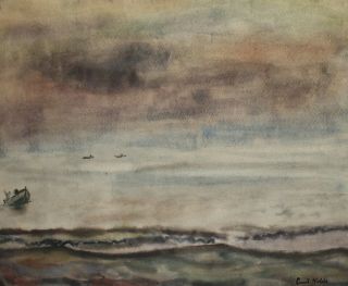 Vintage German Expressionist Seascape Watercolor Painting Signed Emil Nolde
