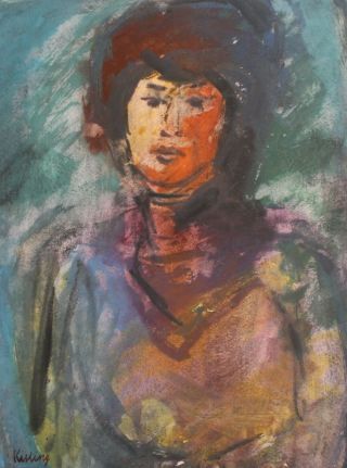 Polish Art,  Vintage Expressionist Watercolor Painting,  Portrait,  Signed Kisling