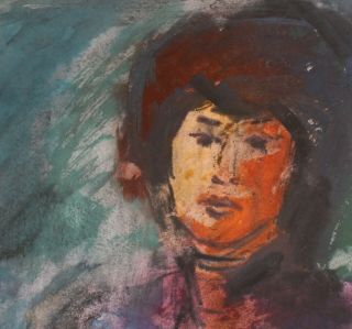Polish art,  Vintage Expressionist watercolor painting,  Portrait,  signed Kisling 3