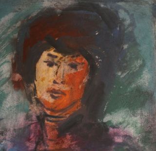 Polish art,  Vintage Expressionist watercolor painting,  Portrait,  signed Kisling 4