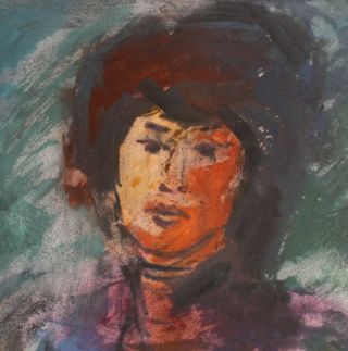 Polish art,  Vintage Expressionist watercolor painting,  Portrait,  signed Kisling 5
