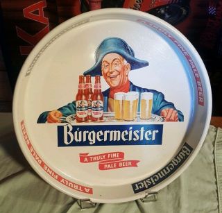 Rare Vintage Burgermeister Beer Tray Advertising Man Cave 1950 