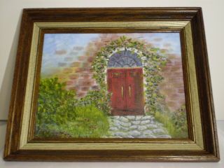 Rose Garden Entrance Door Signed Ruth Novak Oil On Canvas Vintage