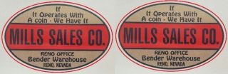 Mills Sales Company Non Sticker Water Slide Restoration Slot Machine Decal Pair