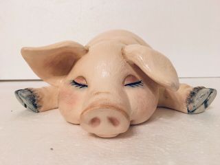 Adorable Ceramic Sleeping Large Lying Pink Pig Piggy Hand Painted 14 " Figurine