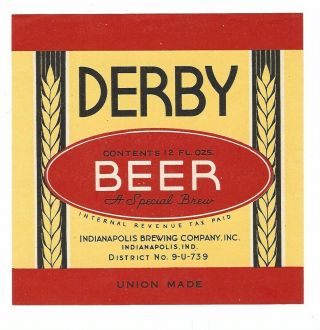 Indianapolis Brewing Derby Beer Label Irtp U In