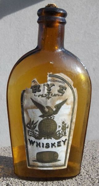 York Half Pint Stock Label Rye Whiskey Flask