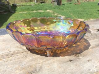 Amber Carnival Glass Indiana Harvest Grape Footed Oval Bowl