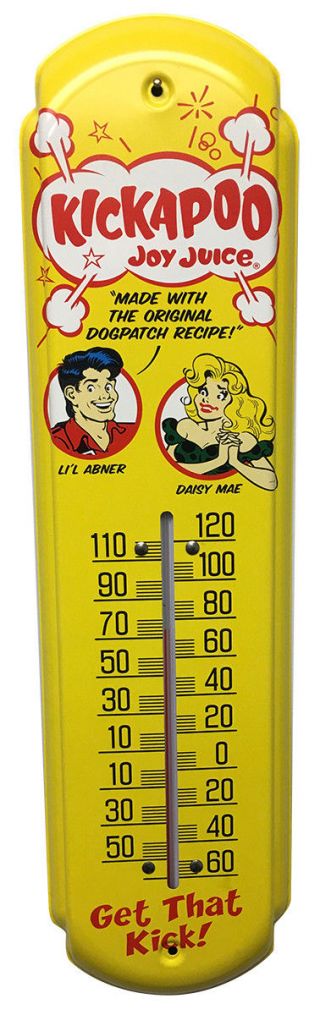 Kickapoo Joy Juice Lil Abner Thermometer Vintage Old Style Soda Sign