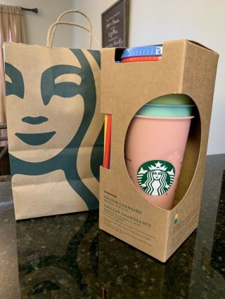 2019 Starbucks Color Changing Reusable 24 Oz Cold Cups Lids Straws - Pack Of 5