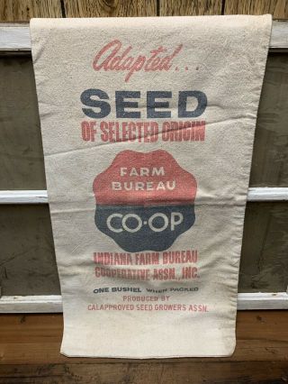 Vintage Indiana Farm Bureau Co Op Corn Seed Bag One Bushel Old Farm Advertising