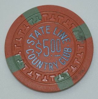 1953 State Line Country Club $5 Casino Chip Lake Tahoe Nevada T 