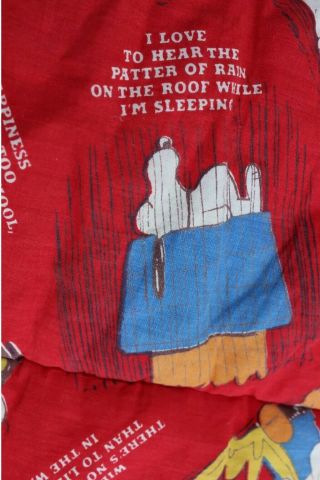 1960’s Vintage Snoopy Peanuts Red Single Person Sleeping Bag Rare