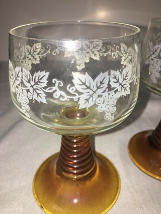 4 Beehive Stemmed Vintage German Zweisel Amber Roemer 6” Wine Glasses