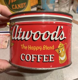 Vintage Atwood’s Coffee Tin Can Advertising Minneapolis Mn Minnesota Happy Blend