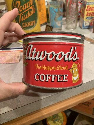 Vintage Atwood’s Coffee Tin Can Advertising Minneapolis Mn Minnesota Happy Blend 4