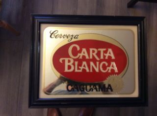 19” X 15” Vintage Carta Blanca Cerveza Beer Framed Mirror