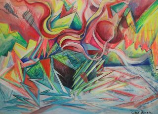 German Abstract Avant Garde Cubist Pastel/gouache Painting,  Signed Rudolf Bauer