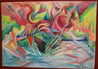 German abstract avant garde cubist pastel/gouache painting,  signed Rudolf Bauer 2