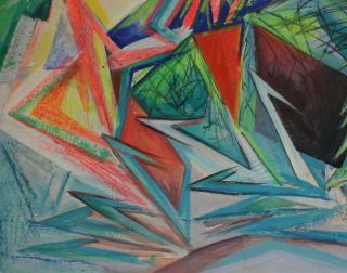 German abstract avant garde cubist pastel/gouache painting,  signed Rudolf Bauer 5