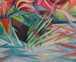 German abstract avant garde cubist pastel/gouache painting,  signed Rudolf Bauer 6