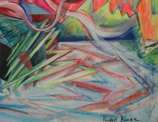 German abstract avant garde cubist pastel/gouache painting,  signed Rudolf Bauer 7