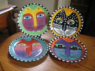 Set Of 4 Laurel Burch Cats 8 " Ceramic Collector Plates 1998