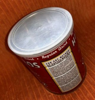 Vtg HILLS BROS BROTHERS COFFEE Can Half Pound 1 Pound Tin Lid Plastic Metal 3