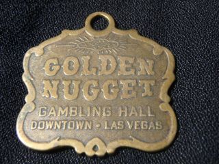 Old Vintage Golden Nugget Casino Gambling Hall Las Vegas Brass Key Chain Fob -