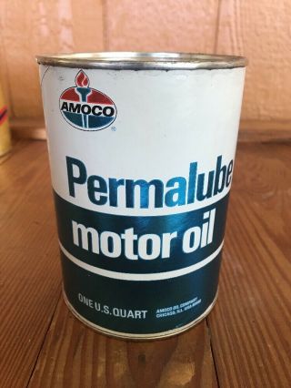 Vintage 1 Quart Amoco Permalube Motor Oil Can Full