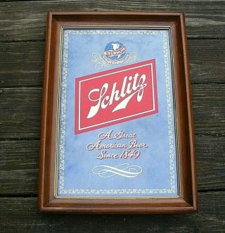 1970s Vintage Schlitz Brewing Beer Decor Bar Sign Glass Mirror - Large 22 X 15