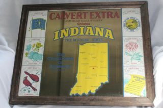 L@@k Very Cool Vintage Calvert Extra Whiskey Salutes Indiana Bar Mirror 22x18