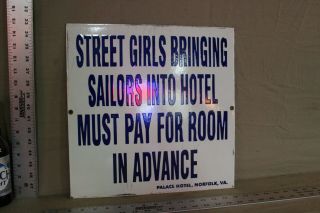 Larger Street Girls Bringing Sailors Porcelain Metal Sign Palace Hotel Norfolk