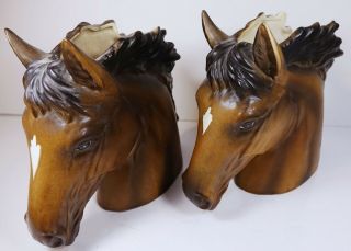 Vintage Horse Head Vase Pottery Ceramic Figurine BRINNS Japan Western Decor Pair 4