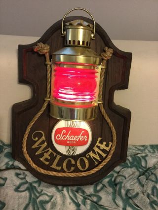 Vintage " Welcome " Nautical Lantern Schaefer Beer Light Bar Sign