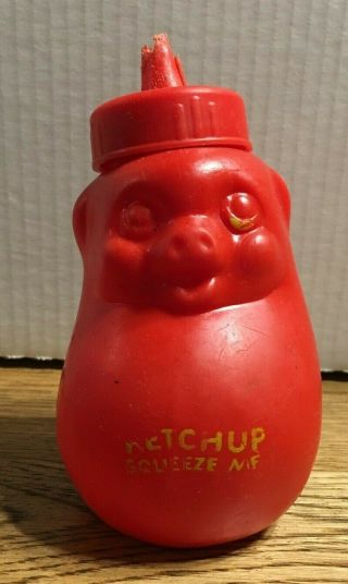 Vintage Rare Mid Century 1950 Fosta Plastic Ketchup Red Pig Squeeze Bottle