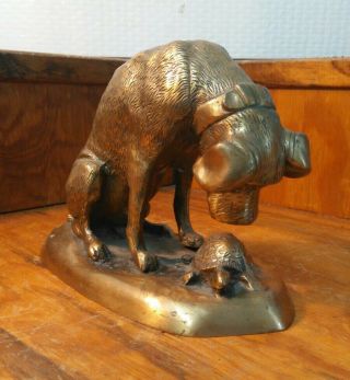 Vintage Solid Brass Dog Turtle Figurine Statue