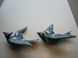 Pair Vtg Norcrest Co.  Japan Ceramic Blue Jay Birds Wall Plaques
