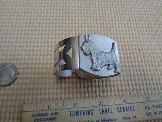 Vintage Silver Tone Clamper Bracelet Art Deco Scottie Dog Fits Small - Larger Med.