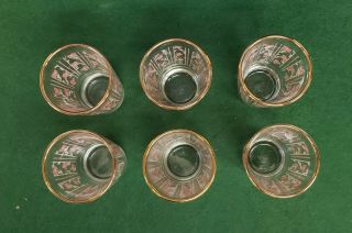 Vintage Shot Glasses,  set of six.  Pink and white flowers.  Glasses have gold trim 3