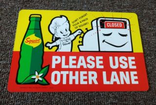 1960s Squirt Soda " Please Use Other Lane " Store Sign.  Nos &