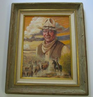 Vintage Matias Rodriguez Painting Portrait John Wayne Old West Western Cowboy