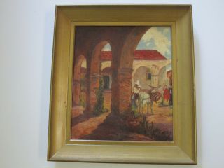 Antique Early California Landscape Painting Historic Mission Old Mystery Artist