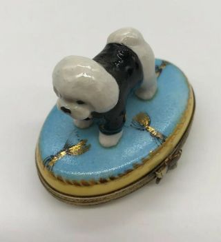 French Limoges Box Bichon Frise Dog Puppy With Butterfly On Box
